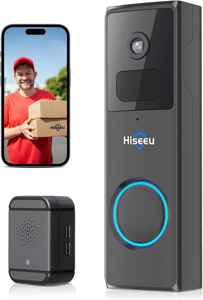 Wireless Doorbell Camera with Chime, Voice Changer, 2MP Video, PIR Detection, 100% Wire-Free Battery Powered, Anti-Theft Alarm, Night Vision, SD/Cloud Storage, Alexa/2.4Ghz WiFi Compatible.
