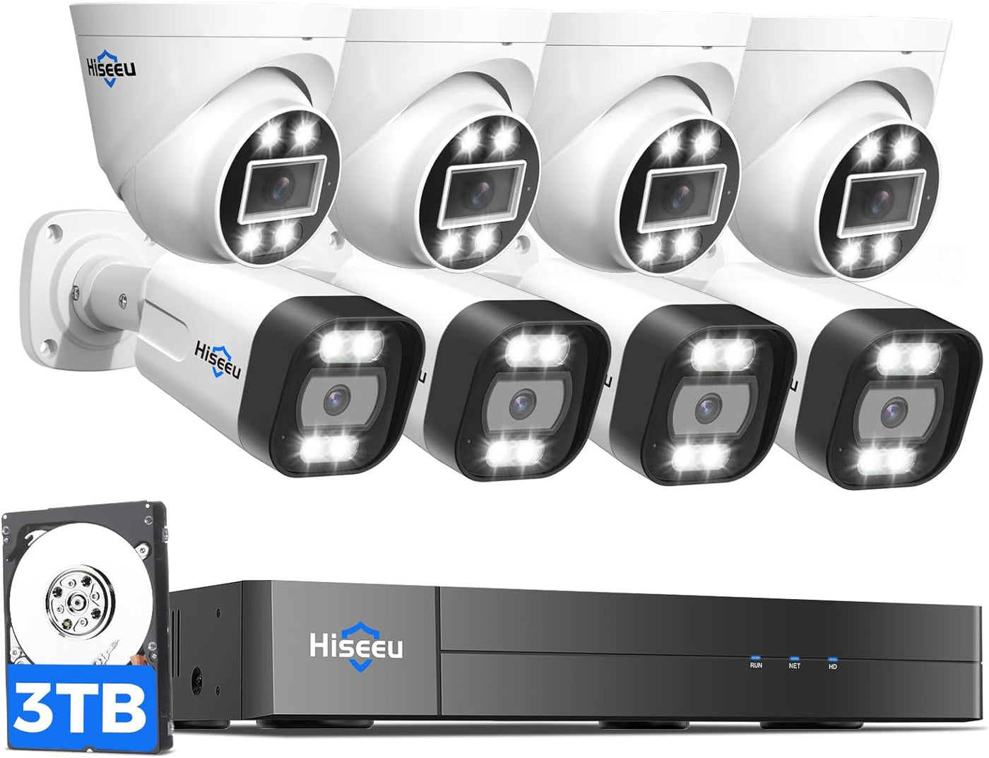 [2-Way Audio+121°Wide Angle] Hiseeu 4K 8MP PoE Security Camera System,8Pcs 5MP IP Wired Security Cameras Indoor Outdoor,PoE NVR 16CH Expandable,Human/Vehicle Detect,Playback,3TB HDD,24/7 Record