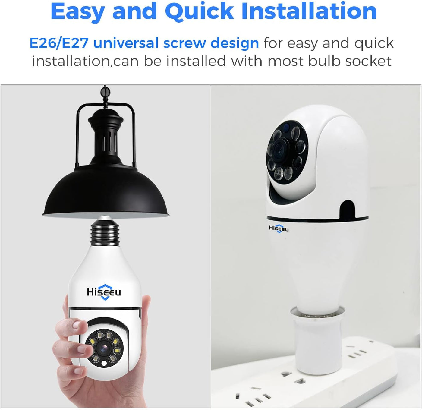 Wireless Light Bulb Camera, 2.4GHz WiFi Bulb Camera, 2-Way-Audio, Motion Detection and Alarm, 3MP Full Color Night Vision, SD/Cloud Storage, Work with Alexa, E26/E27 Socket