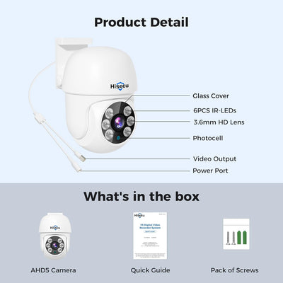 5MP AHD CCTV PTZ Home Wired Security Camera 350°pan and 90°tilt 60ft IR Clear Night Vision Analog TVL Security Dome Wired Camera for Indoor Outdoor Security Replacement Camera 1PCS
