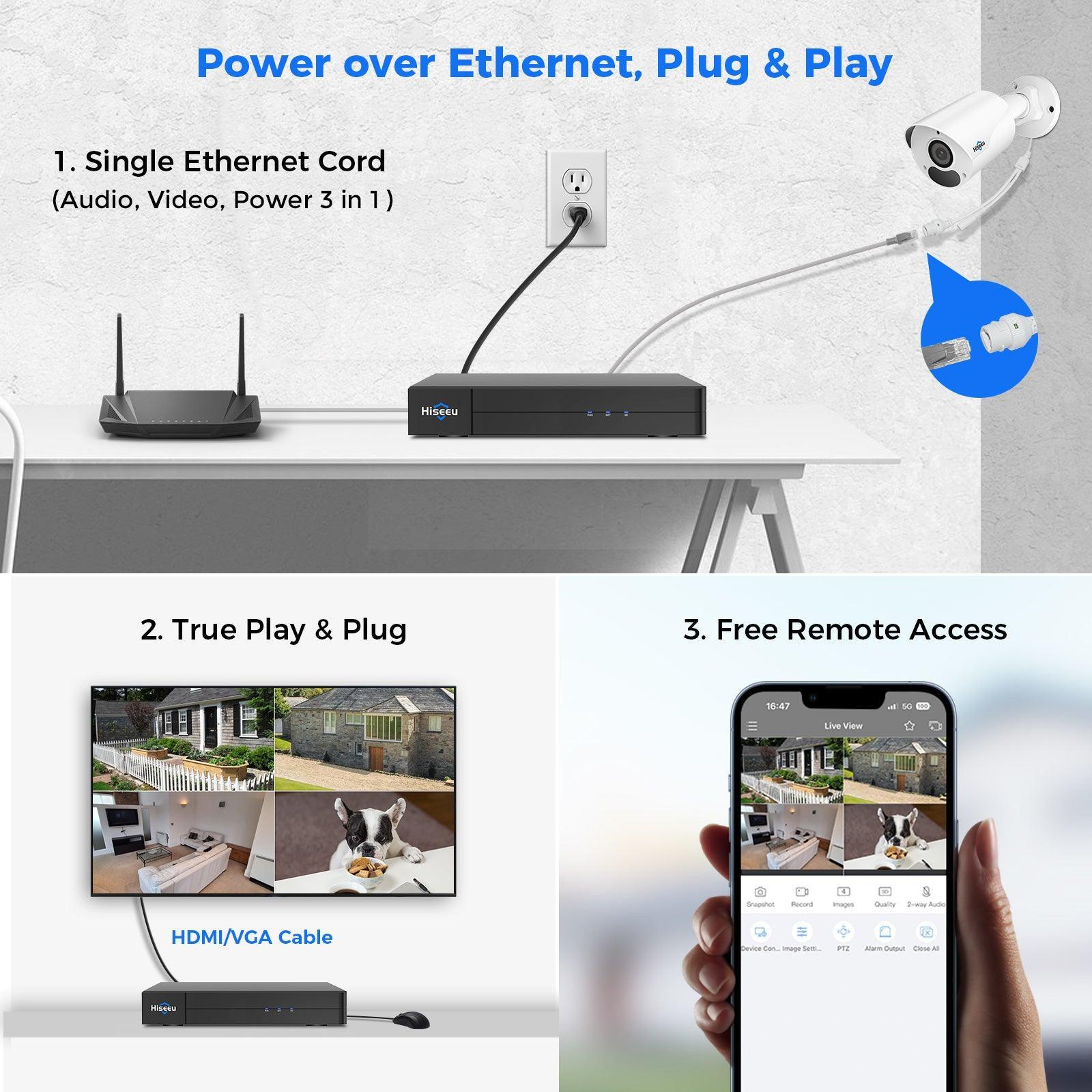 Hiseeu 4K PoE Network Video Recorder NVR, Support 4K/2K/8MP/5MP/3MP/1080P PoE Camera, Free Remote Access, Motion Alarm, 24/7 Recording, Smart Playback, No Hard Disk Drive - Hiseeu