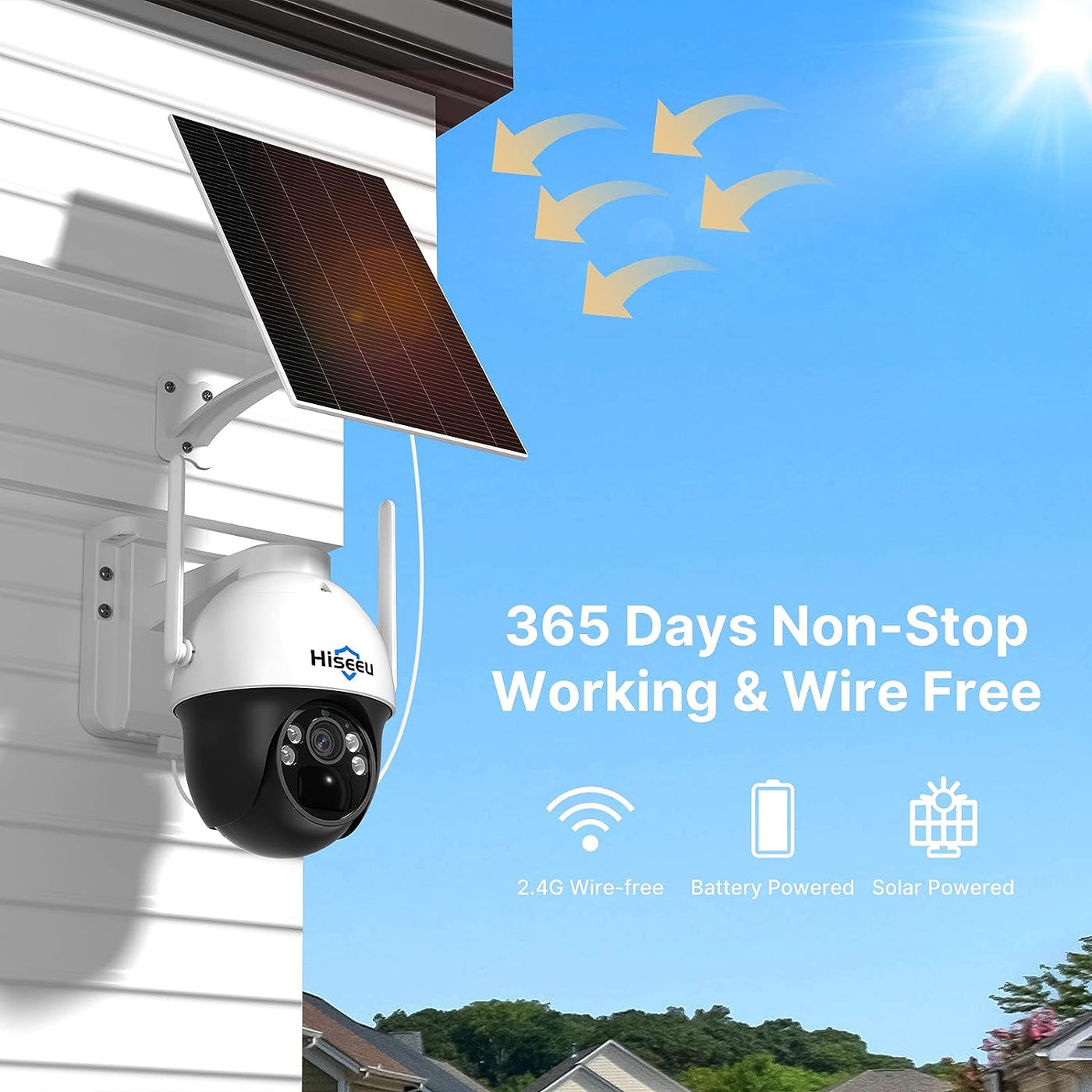 2K Solar Camera Outdoor, Battery Powered, Wire Free PTZ Camera, PIR Detection, 2-Way Audio, Color Night Vision, IP66 Weatherproof, Work with Alexa