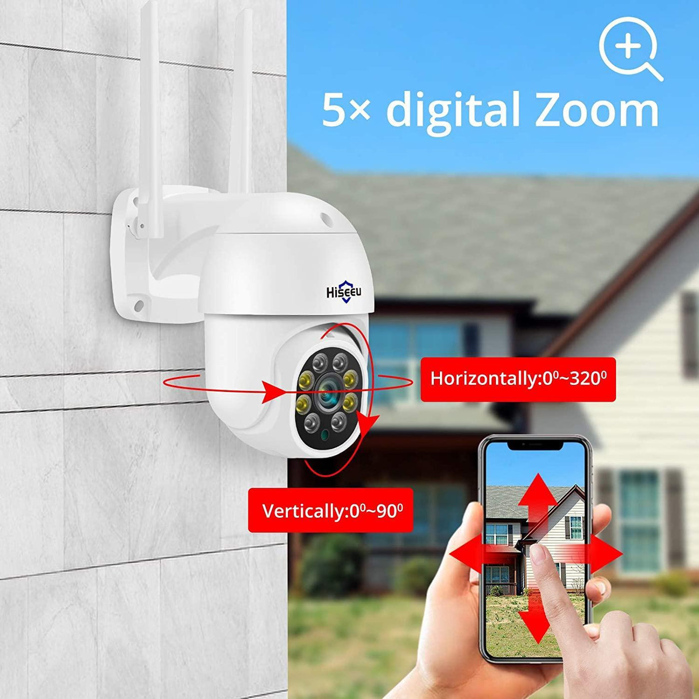 5MP 360° Pan Tilt Camera WiFi Security Camera Outdoor Motion Tracking Floodlights Light Alarm,Color Night Vision,PC&Mobile Remote View,Two-Way Audio Security Camera