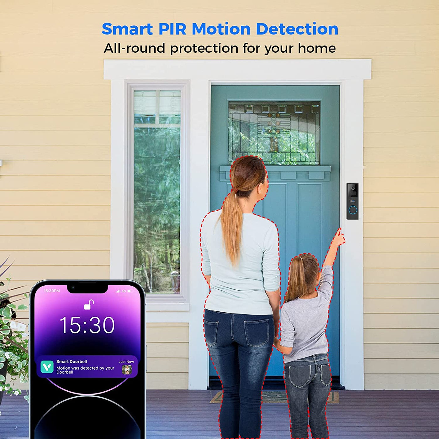 Wireless Doorbell Camera with Chime, Voice Changer, 2MP Video, PIR Detection, 100% Wire-Free Battery Powered, Anti-Theft Alarm, Night Vision, SD/Cloud Storage, Alexa/2.4Ghz WiFi Compatible.