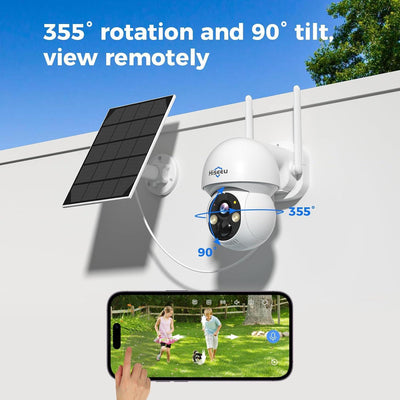 Solar Camera Outdoor, 4MP Wireless Battery Camera, PTZ 360° View, PIR Motion Detection, Color Night Vision, IP66, 2-Way Audio, 2.4G WiFi