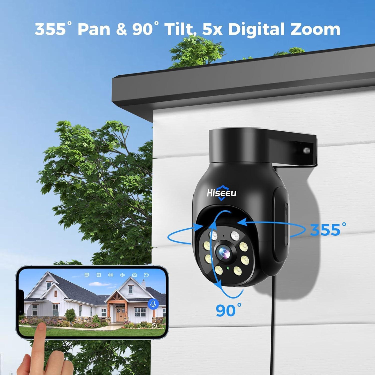 Hiseeu Wireless Security Camera System,All-in-One with 15" LCD Monitor 10CH NVR 4PCS 5MP PTZ Outdoor Camera,3TB HDD Storage, 2-Way Audio, Color Night Vision, Motion Alert,2.4Ghz WiFi - Hiseeu