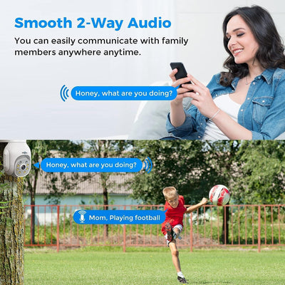 Security Camera Wireless Outdoor, 3MP PT WiFi Home Camera with Motion Detection, Color Night Vision, Siren/Motion/Light Alarm, 2-Way Audio, IP66 Weatherproof, Work with Alexa