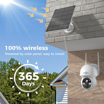 Wireless Solar Camera System Outdoor, 4PCS 4MP Wireless Security Battery Camera with 1T HDD, PTZ 360° View, PIR Motion Detection, Color Night Vision, IP66, 2-Way Audio, 2.4G WiFi