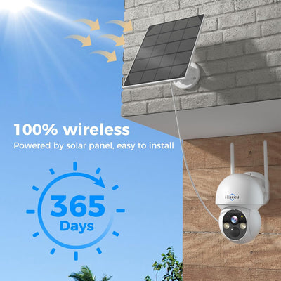 Solar Camera Outdoor, 4MP Wireless Battery Camera, PTZ 360° View, PIR Motion Detection, Color Night Vision, IP66, 2-Way Audio, 2.4G WiFi