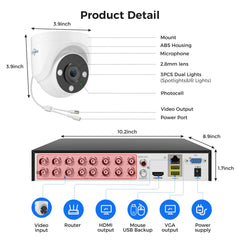 [Wired AHD, Smart Dual Light, Expandable 12Channels DVR] 5MP 121°Wide View 3K Wired Analog Security Camera System BUILD-IN 3TB HDD 24/7 Recording