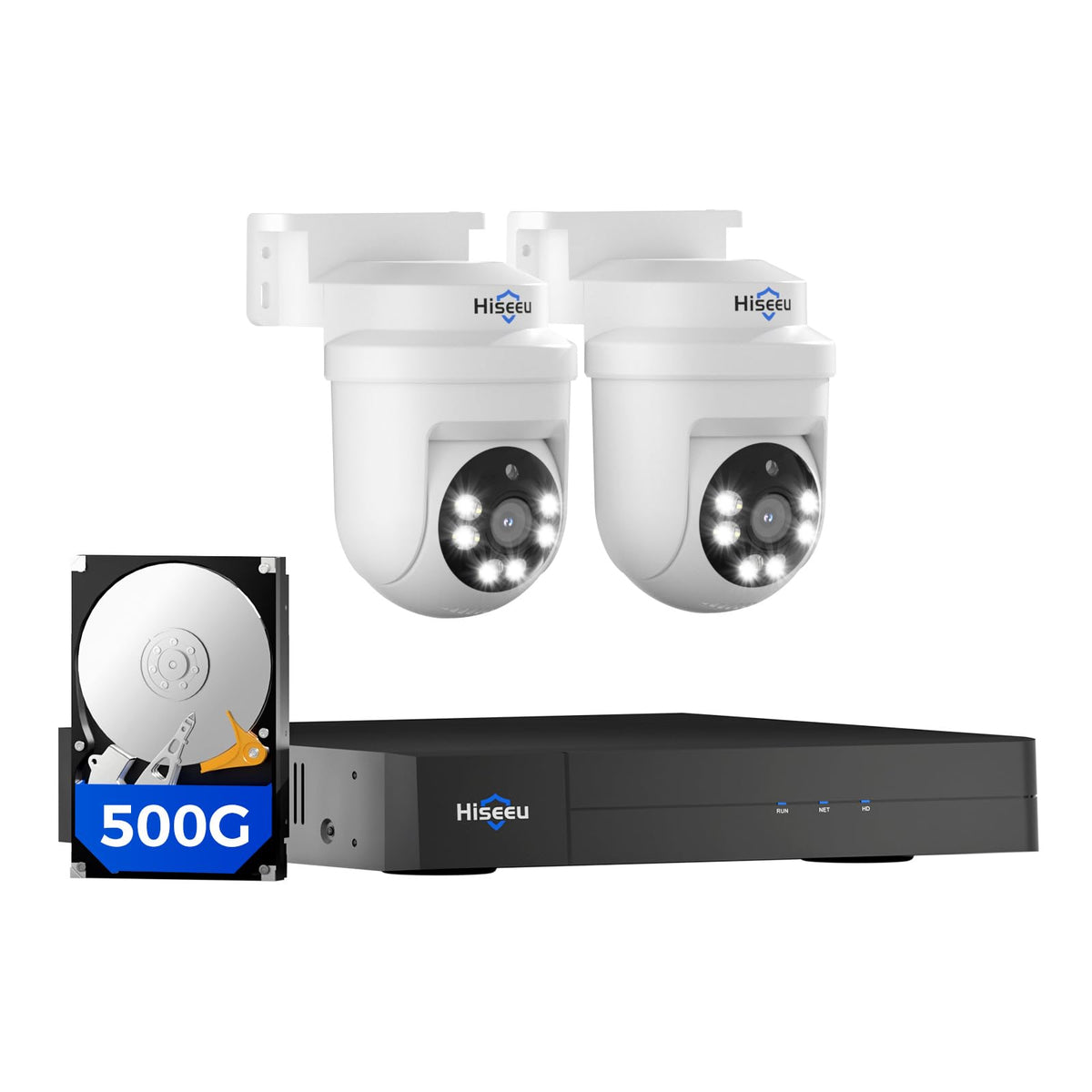 [Wired AHD, Color Night Vision, Expandable 4Channels DVR] 3K 360°View PTZ 5MP 2PCS Cameras Wired Analog Security Camera System BUILD-IN 500G HDD Person/Vehicle Detection