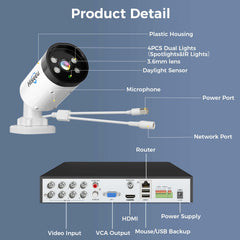 [Wired, Al Human/Vehicle Detection, Expandable 8Channels 100ft 4K DVR] 8MP AHD Wired Analog Security Camera BUILD-IN 3TB HDD Smart Dual Light
