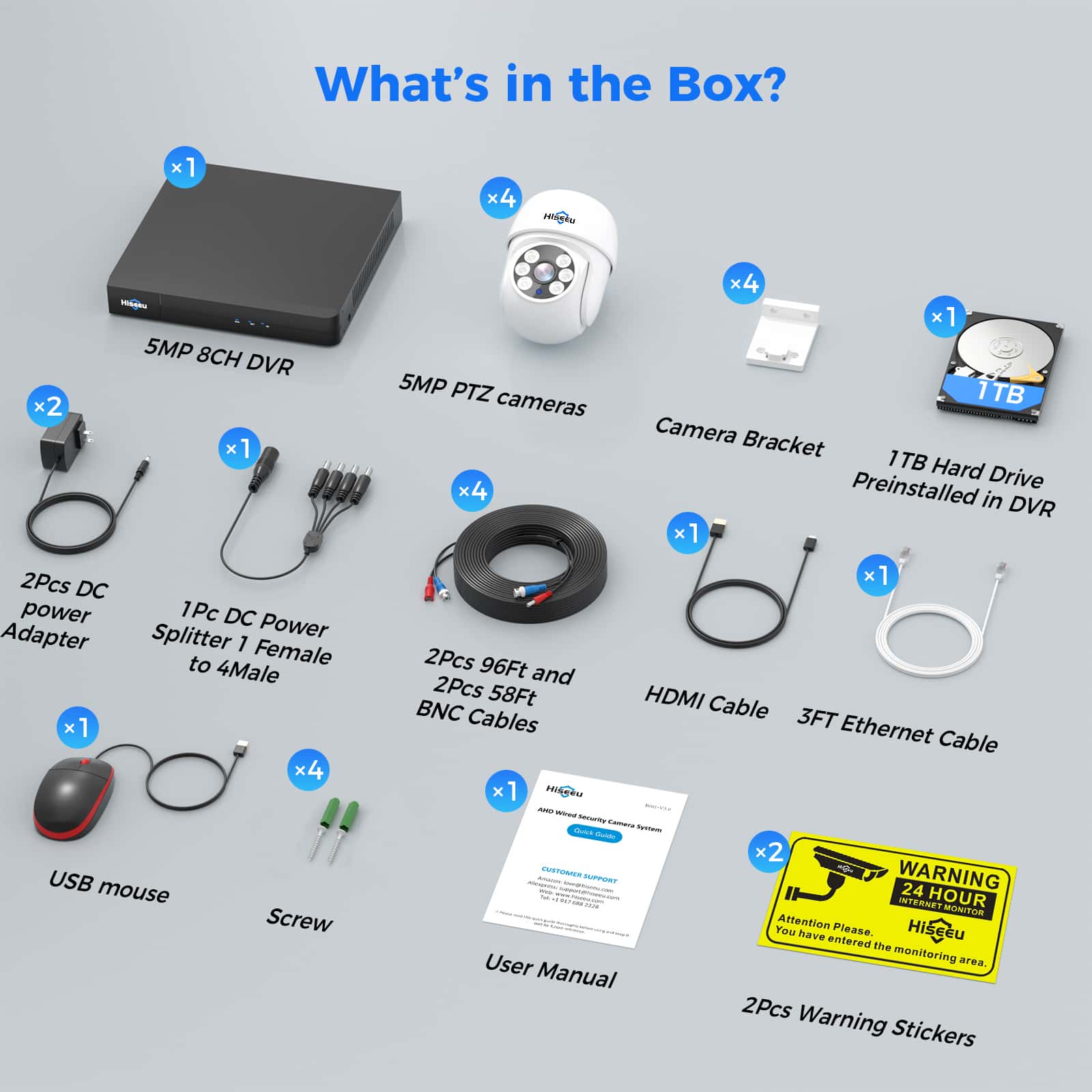 [Wired, 100ft Expandable 8Chanels 3K NVR] 5MP Wired Analog PTZ 360°View Security Camera BUILD-IN HDD with 24/7 Record