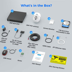 [Wired, 100ft Expandable 8Chanels 3K NVR] 5MP Wired Analog PTZ 360°View Security Camera BUILD-IN HDD with 24/7 Record