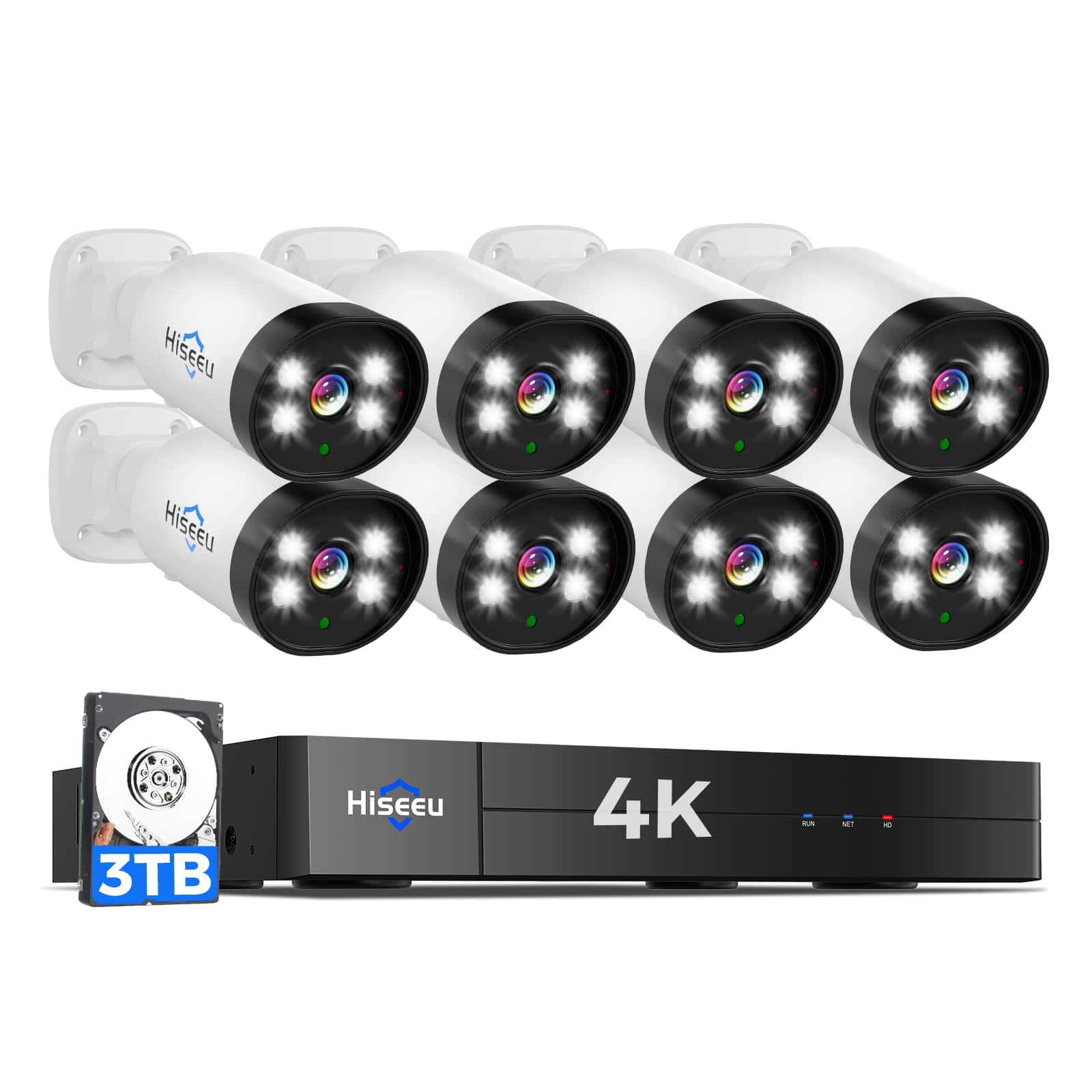 [Wired, Al Human/Vehicle Detection, Expandable 8Channels 100ft 4K DVR] 8MP AHD Wired Analog Security Camera BUILD-IN 3TB HDD Smart Dual Light