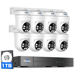 [Wired AHD, Color Night Vision, Expandable 8Channels DVR] 3K 360°View PTZ 5MP Wired Analog Security Camera System BUILD-IN 1TB HDD Person/Vehicle Detection and 24/7 Record