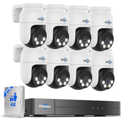 [Wired AHD, IP67 Waterproof, Expandable 8Channels 4K DVR] 8MP AHD Analogy Wired PTZ 360° Security Camera System BUILD-IN 2TB HDD with One-Way Audio