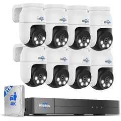 [Wired AHD, IP67 Waterproof, Expandable 8Channels 4K DVR] 8MP AHD Analogy Wired PTZ 360° Security Camera System BUILD-IN 2TB HDD with One-Way Audio