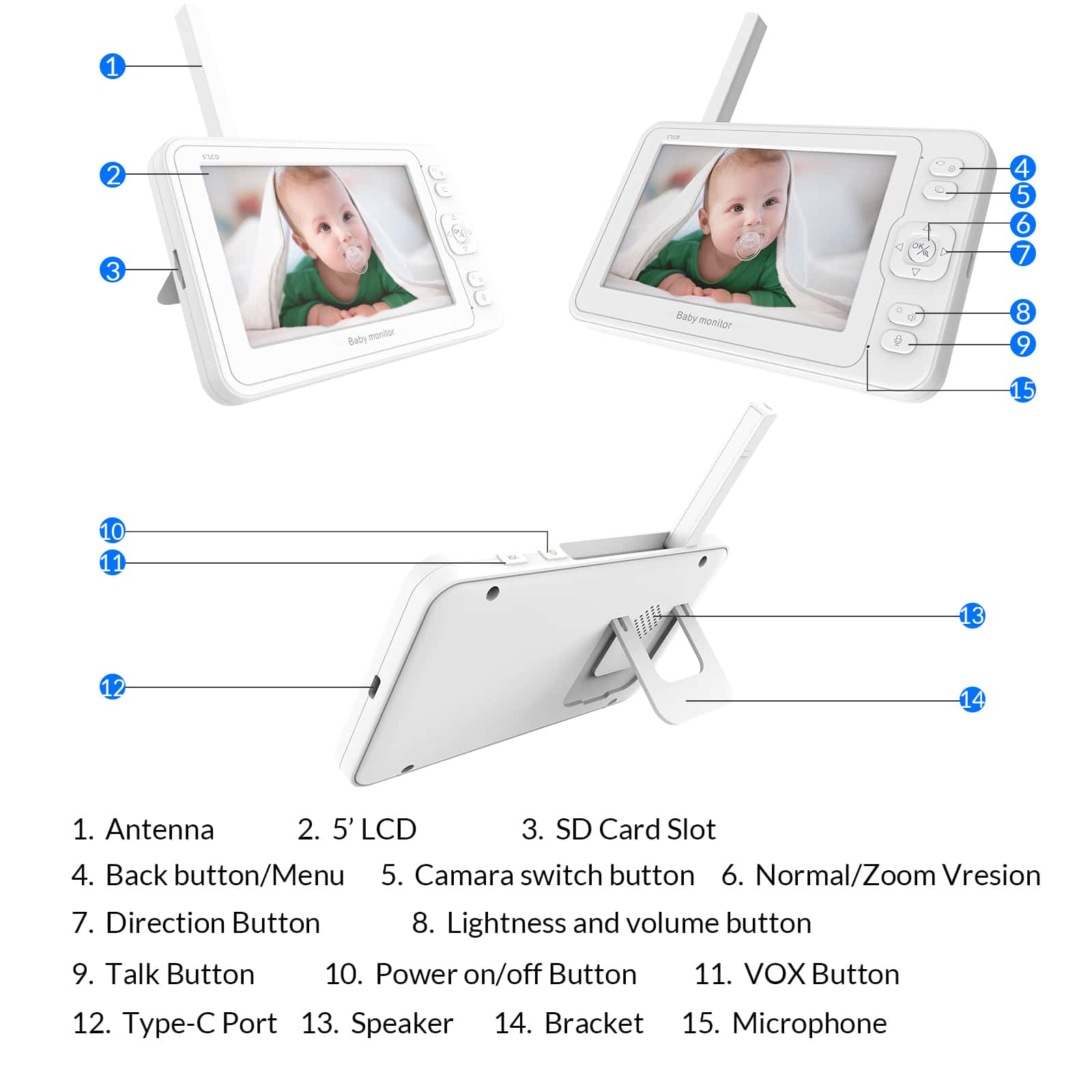 Hiseeu Baby Monitor with Remote Pan-Tilt-Zoom Camera,5" LCD Screen with 1080P Camera,2-Way Talk,Sound Detect and Audible Alarm,Night Vision,24Hrs Standby