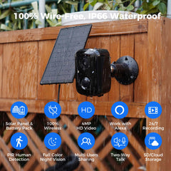 2.4G WiFi 4MP Battery Powered Outdoor Wireless Smart Solar Camera With 2-Way Audio (Black）