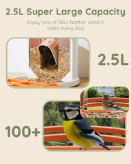 2K 3MP Bird Feeder with IP66 Waterproof Camera with 2.5L Large Capacity AI Identify 11000+ Birds Species
