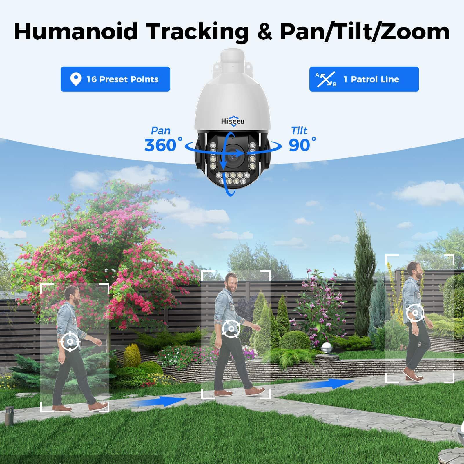 Wired 360°&30X Optical Zoom 5MP 4K PoE PTZ Security Camera with Two-Way Audio