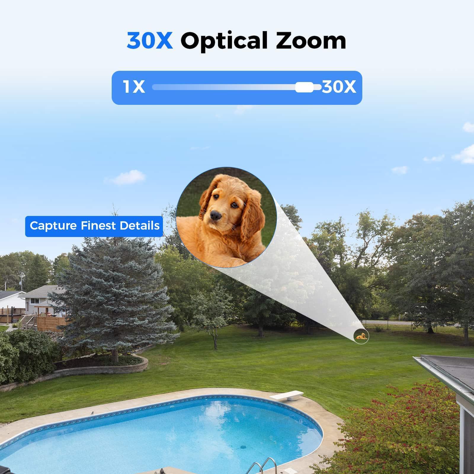 Wired 360°&30X Optical Zoom 5MP 4K PoE PTZ Security Camera with Two-Way Audio
