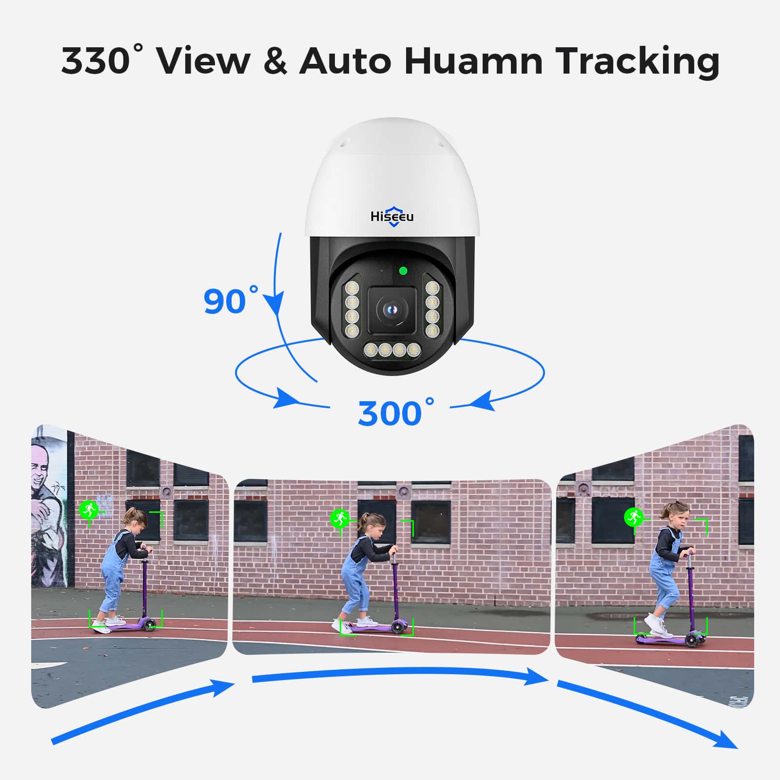 Hiseeu [3K HD + 330°View] 6MP PoE PTZ Camera, True Color Night Vision, Auto Human Tracking, 2 Way Audio, IP 66 Waterproof,IP PTZ Security Camera Outdoor, Work w PoE NVR (No SD Card Slot)