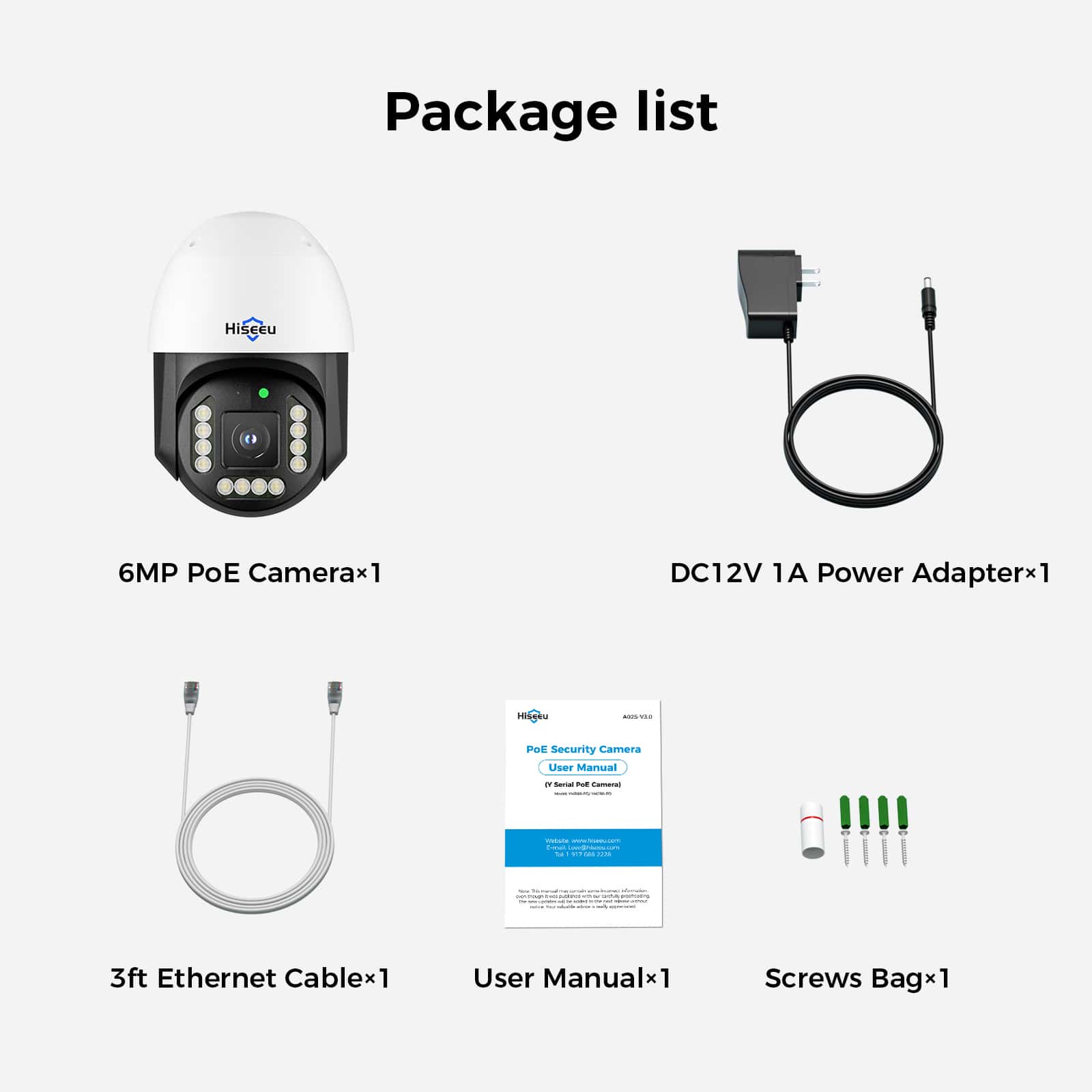 Hiseeu [3K HD + 330°View] 6MP PoE PTZ Camera, True Color Night Vision, Auto Human Tracking, 2 Way Audio, IP 66 Waterproof,IP PTZ Security Camera Outdoor, Work w PoE NVR (No SD Card Slot)