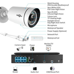 [Wired PoE, Expandable 8Channels, 10''Monitor NVR] 5MP PoE Bullet IP Security Camera System BUILD-IN 3TB HDD with Color Night Vision