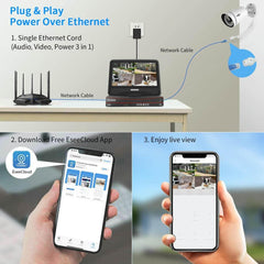 [Wired PoE, Expandable 8Channels, 10''Monitor NVR] 5MP PoE Bullet IP Security Camera System BUILD-IN 3TB HDD with Color Night Vision