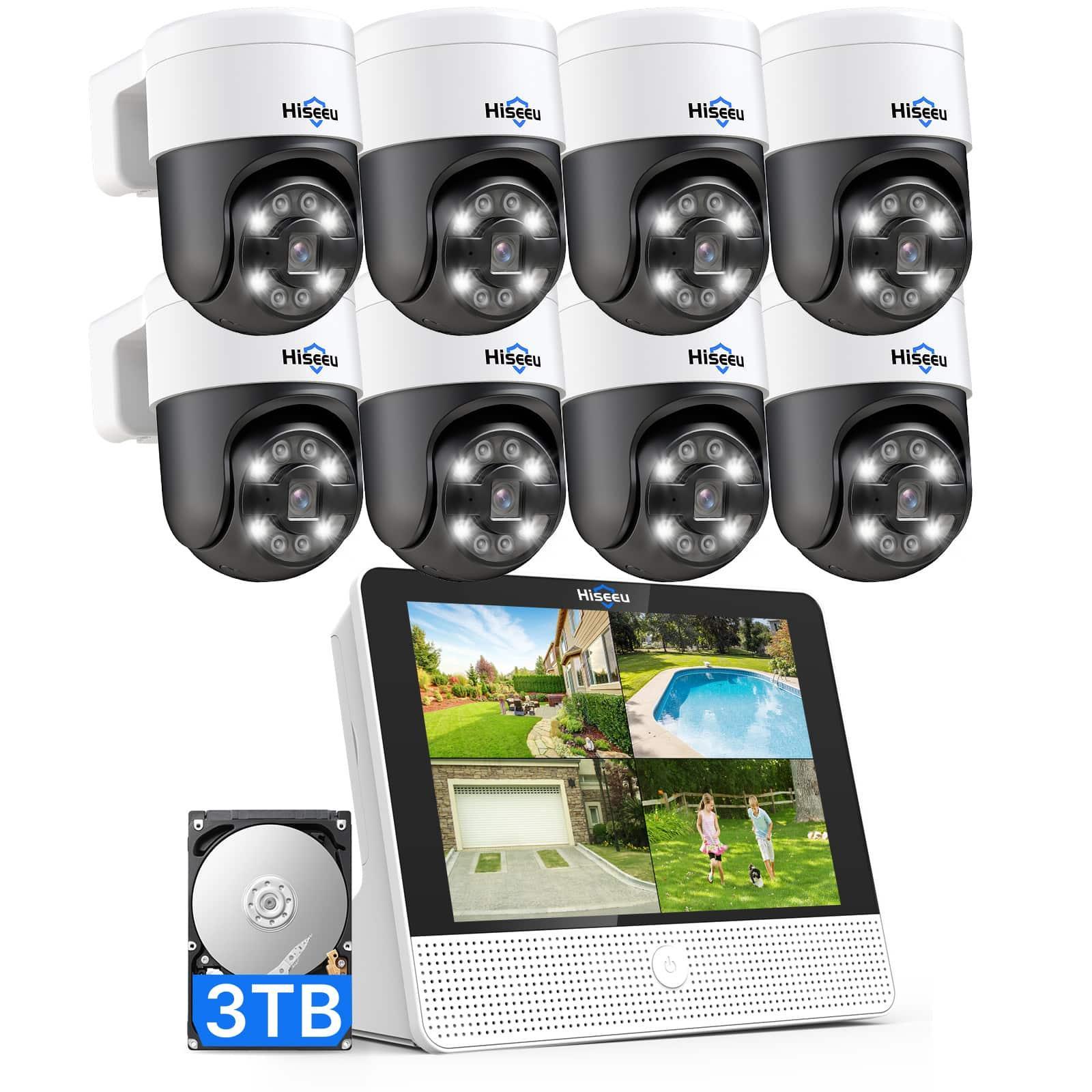 [Wired PoE, Expandable 16 Channels 12’’Monitor 4K NVR] 5MP PoE PTZ 330° View Security Camera System BUILD-IN 3TB HDD