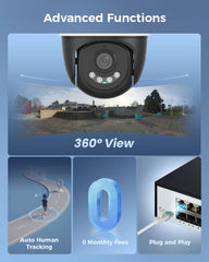 [Wired PoE, 360° View, Expandable 16 Channels 12MP NVR] 5MP PoE PTZ Cameras System BUILD-IN 4TB HDD with 2-Way Audio