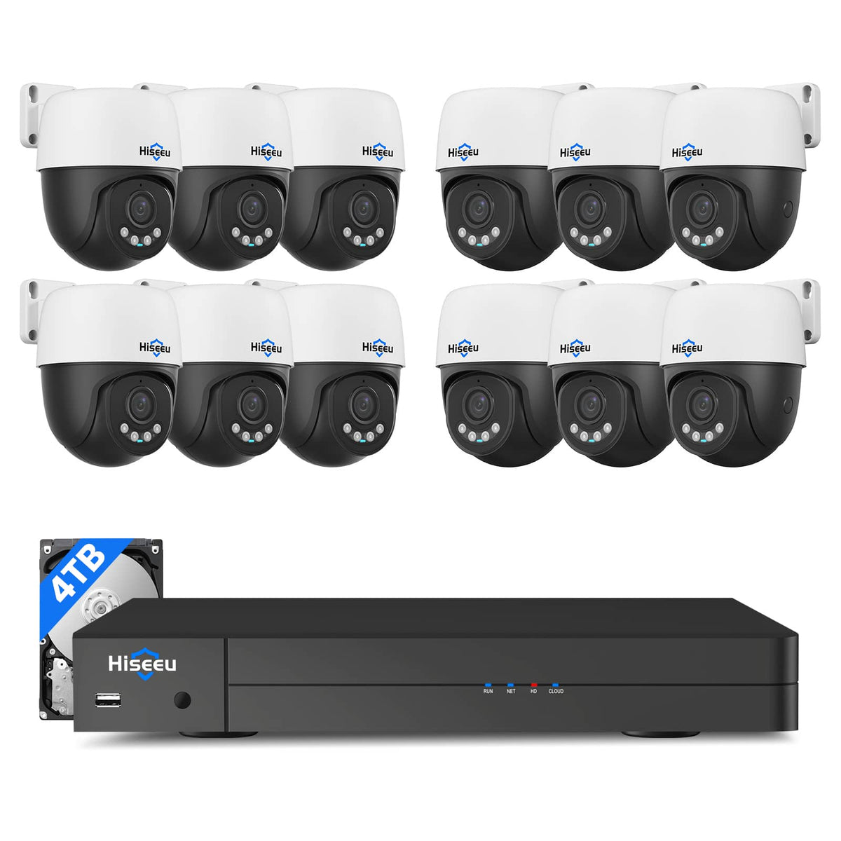 [Wired PoE, 360° View, Expandable 16 Channels 12MP NVR] 5MP PoE PTZ Cameras System BUILD-IN 4TB HDD with 2-Way Audio