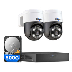 [Wired PoE, 330° PTZ View, Expandable 6Channels NVR] 2PCS 5MP PoE PTZ Camera System BUILD-IN 500GB HDD with Auto Human Tracking 7/24 Record