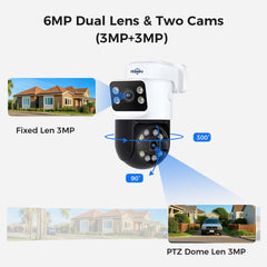 [Wired PoE Dual Lens Expandable 16 Channels 4K NVR] 6MP Wired PoE PTZ Security Camera System BUILD-IN 3TB HDD with Two-Way Audio