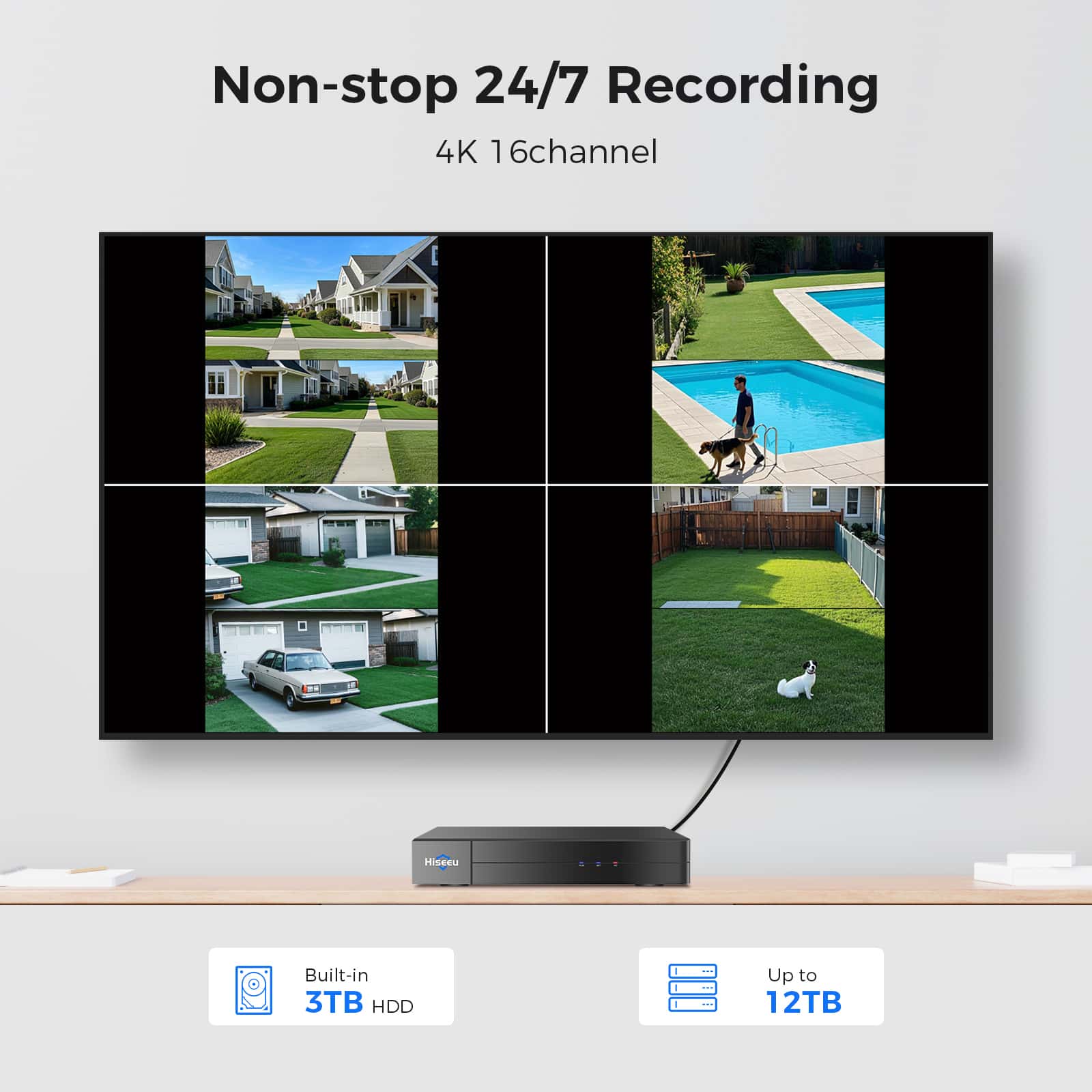 [Wired PoE Dual Lens Expandable 16 Channels 4K NVR] 6MP Wired PoE PTZ Security Camera System BUILD-IN 3TB HDD with Two-Way Audio