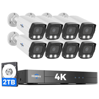 [Wired PoE, 121° Wide View, Expandable 16 Channels 4K NVR] 8MP 4K PoE Security Bullet Camera System BUILD-IN 2TB HDD 7/24 Recording Human Vehicle Detection