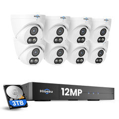 [Wired PoE, 2 Way Audio, Expandable 16channel  NVR] 12MP 121°Wide View PoE IP Security Dome Camera System BUILD-IN 3TB HHD Color Night Vision Outdoor&Indoor