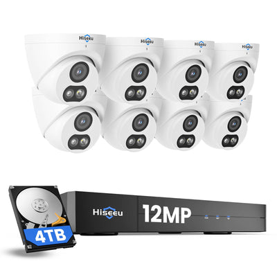 [Wired PoE, 2 Way Audio, Expandable 16channel  NVR] 12MP 121°Wide View PoE IP Security Dome Camera System BUILD-IN 4TB HHD Color Night Vision Outdoor&Indoor