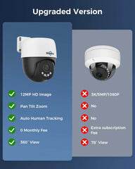[Wired PoE, Human Tracking, Expandable 16Channels NVR] 12MP PoE 360° View PTZ Wired Security Camera System BUILD-IN 3TB HDD 2 Way Audio 0 Monthly Fee