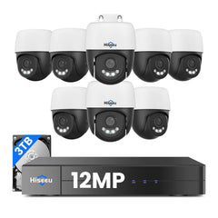 [Wired PoE, Human Tracking, Expandable 16Channels NVR] 12MP PoE 360° View PTZ Wired Security Camera System BUILD-IN 3TB HDD 2 Way Audio 0 Monthly Fee
