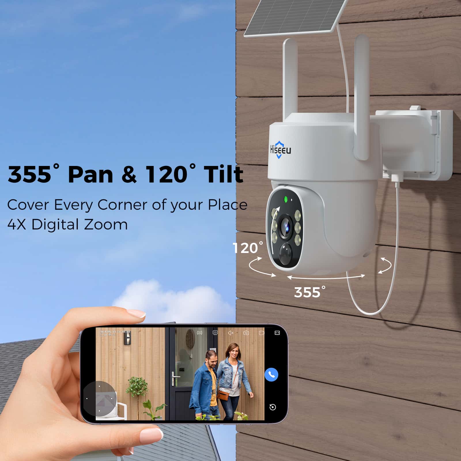 4MP No WiFi PTZ 360° View Wireless 4G Cellular Security Camera 64G SD & SIM Card Included