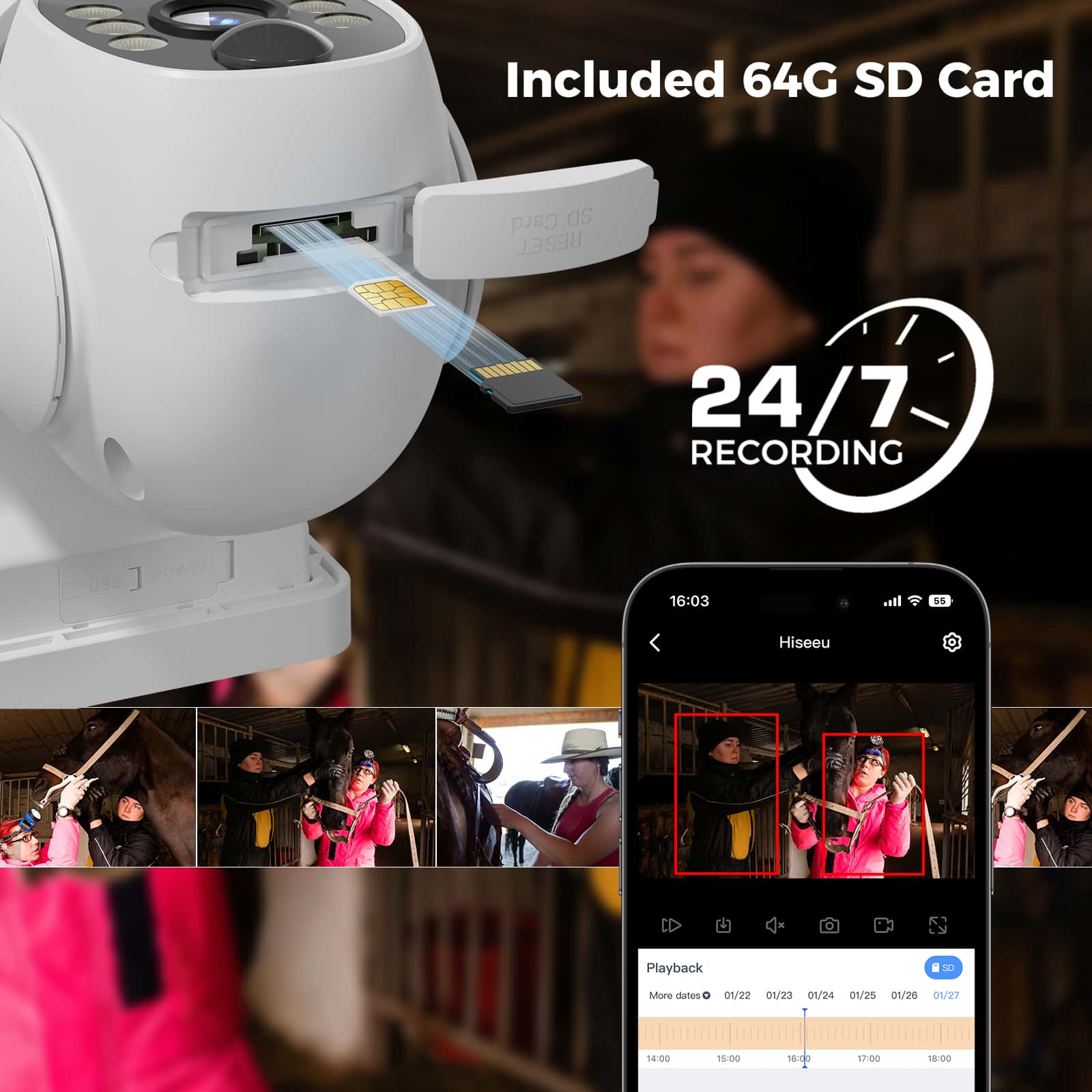 4MP No WiFi PTZ 360° View Wireless 4G Cellular Security Camera 64G SD & SIM Card Included