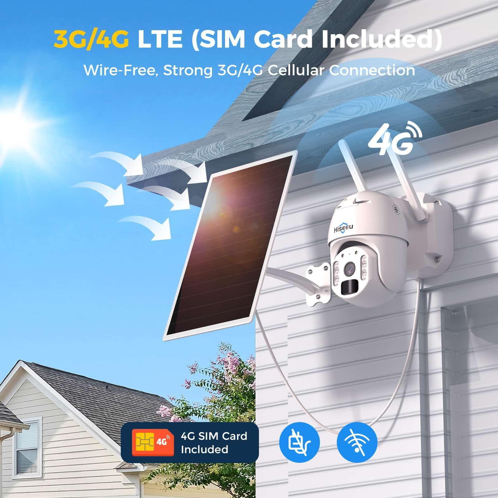 2K Wireless 3G/4G LTE PTZ Solar Security Camera No WiFi With Battery Powered SIM Card Included