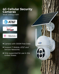2K 4MP 360° PTZ View No WiFi 4G LTE Cellular Wireless Solar Powered Security Outdoor Camera 64G SD&SIM Card Included
