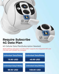 2K 4MP 360° PTZ View No WiFi 4G LTE Cellular Wireless Solar Powered Security Outdoor Camera 64G SD&SIM Card Included