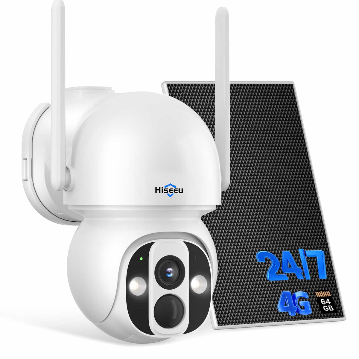 2K 4MP 360° PTZ View No WiFi 4G LTE Cellular Wireless Solar Powered Security Outdoor Camera 64G SD&SIM Card Included