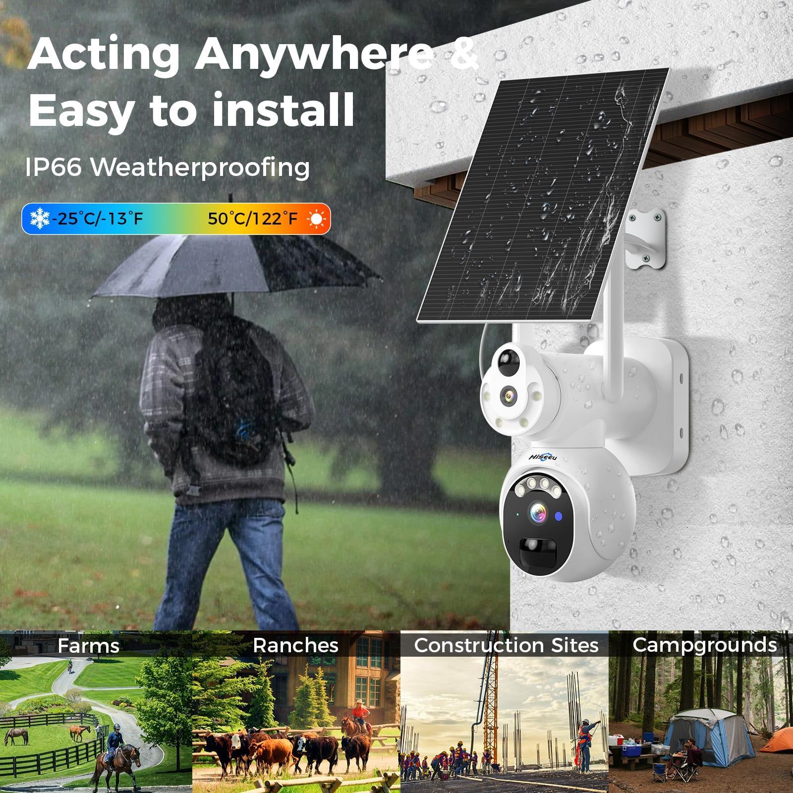 Hiseeu No WiFi Security Cameras Wireless Outdoor, Solar Powered Dual Lens 4G Cellular Security Camera, 360°PTZ, 2K Color Night Vision, PIR Motion, Two-Way Talk, 300MB SIM Card - Hiseeu