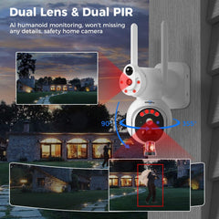 Hiseeu No WiFi Security Cameras Wireless Outdoor, Solar Powered Dual Lens 4G Cellular Security Camera, 360°PTZ, 2K Color Night Vision, PIR Motion, Two-Way Talk, 300MB SIM Card - Hiseeu